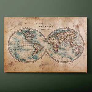 Vintage wereldkaart canvas muurkunst, vintage canvas kaart aarde, canvas grote wereldkaart canvas schilderij, klaar om op te hangen