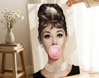 Elegante Frau Bubble Gum Leinwanddruck: Modern Glam Print