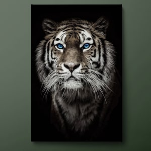Tijger canvas muurkunst, blauwe ogen tijger canvasprint, dieren canvas schilderij, klaar om op te hangen
