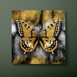 Yellow Butterfly Canvas Wall Art, Mustard Butterfly Canvas Print, Animal Canvas Painting, Ready to Hang