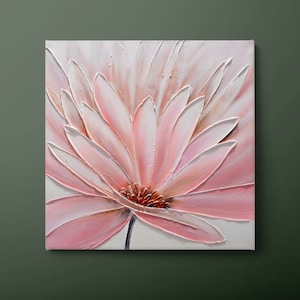 Pink Flower Canvas Wall Art, Pink Leaves Canvas Print, Pink White Floral Canvas Painting, Ready to Hang