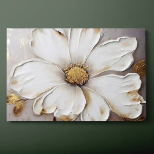 Daisy Canvas Wall Art, White Floral Canvas Print, Flowers Canvas Painting, Ready to Hang