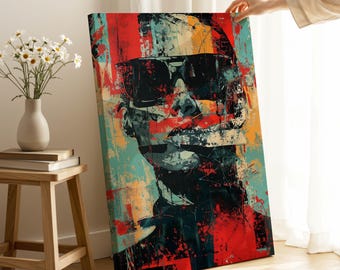 Abstract Sunglasses Portrait Canvas Art: Modern Colorful Pop Art