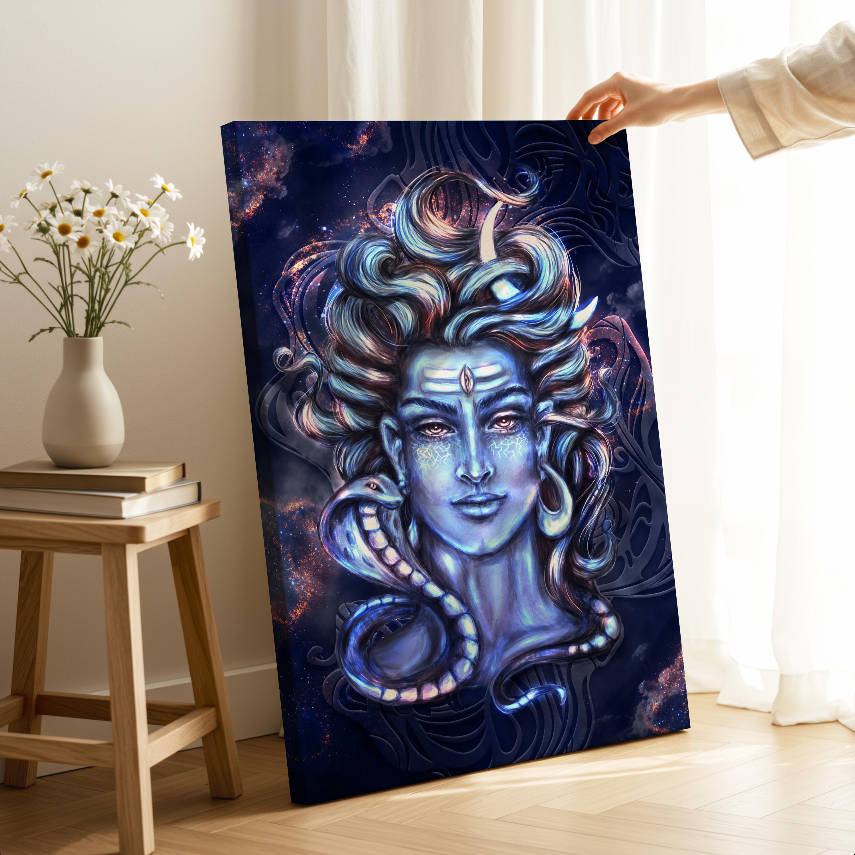 シヴァ神キャンバスアート：ヒンドゥー教プリント、すぐに掛けられる