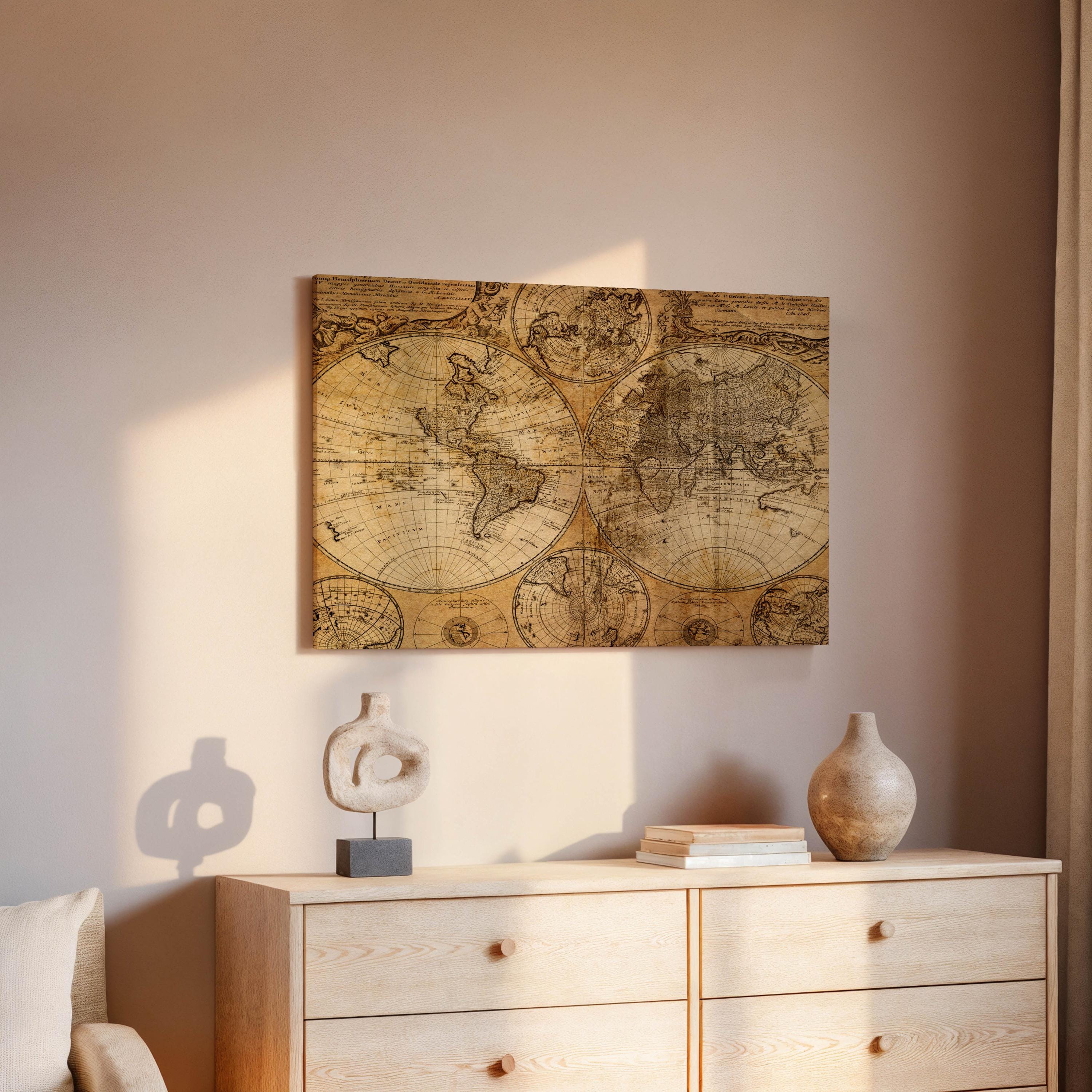 Vintage World Map Canvas Print: Ready to Hang Geographic Wall Art - Etsy