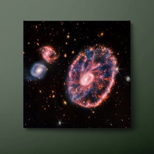 NASA JWST Canvas Wall Art, Cartwheel Galaxy Canvas Print, James Webb Space Canvas Painting, Ready to Hang