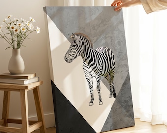Modern Zebra Canvas Print: Geometric Wildlife Wall Art, Ready to Hang