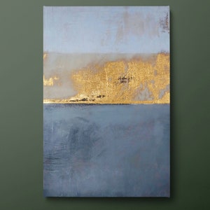 Gold Blue Abstract Canvas Wall Art, Modern Blue Gold Abstract Canvas Print, Modern Abstract Canvas Painting, Ready to Hang