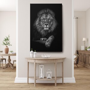 Majestic Lion Canvas Art, Black Background Animal Wall Art Prints, Wildlife Office & Home Decor image 2