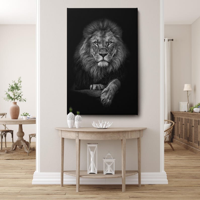 Majestic Lion Canvas Art, Black Background Animal Wall Art Prints, Wildlife Office & Home Decor image 2