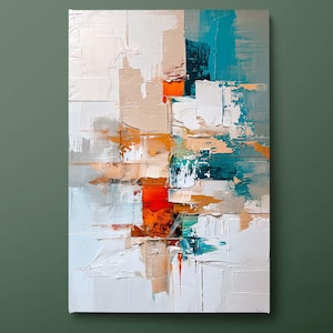 Teal and Orange Abstract Canvas Wall Art, Modern Textured Canvas Print, Contemporary Canvas Wall Decor, Ready to Hang