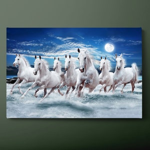 Horses Canvas Wall Art, White Horses Canvas Print, Horses Running on Sea Canvas Painting, Ready to Hang