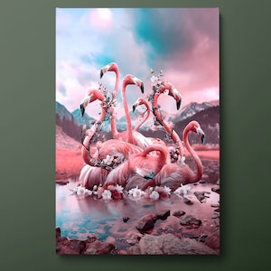 Flamingo Canvas Wall Art, Animal Canvas Print, Flamingos on Water Canvas Painting, Ready to Hang