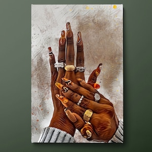 African Hands Canvas Wall Art, Black Woman Hands Canvas Print, Female Canvas Painting, Ready to Hang