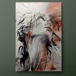 Abstract Woman Face Canvas Wall Art, Female Face Canvas Print, Woman Portrait Canvas Painting, Ready to Hang