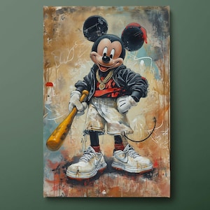 Hip Hop Mickey Mouse Canvas Wall Art, Urban Street Style Canvas Print, Cool Graffiti Canvas Wall Decor, Ready to Hang