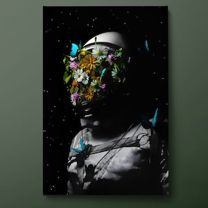 Astronaut Canvas Wall Art, Floral Astronaut Canvas Print, Nasa Astronaut Canvas Painting, Ready to Hang