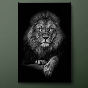 Black White Lion Canvas Wall Art, Lion Portrait Canvas Print, Animal Canvas Painting, Ready to Hang