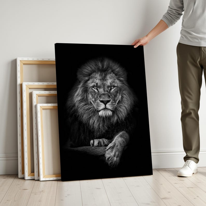 Majestic Lion Canvas Art, Black Background Animal Wall Art Prints, Wildlife Office & Home Decor image 4