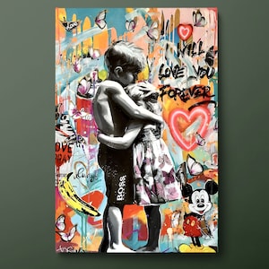 Banksy Canvas Wall Art, Love Banksy Canvas Print, Banksy Street Graffiti Canvas Painting, Ready to Hang