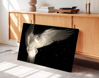 White Owl Canvas Print Black And White, Minimalist Bird Artwork, Elegant Nature Wall Picture