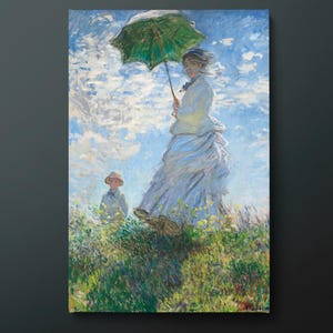 Woman with a Parasol Wall Art, Outdoor Impressionist Scene by Monet, Elegant Classic Canvas Print for Bright Interiors, Ready to Hang