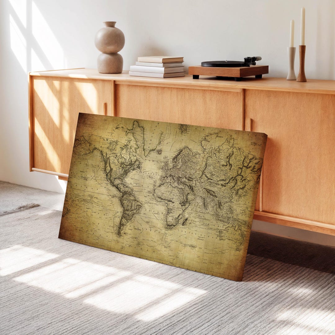 Vintage World Map Canvas Print: Ready to Hang Geographic Wall Art - Etsy