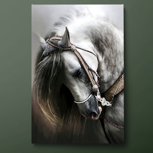 Arte de pared en lienzo de caballo, impresión en lienzo de animales, pintura en lienzo de caballo blanco y negro, listo para colgar