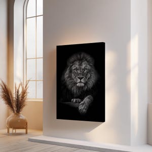 Majestic Lion Canvas Art, Black Background Animal Wall Art Prints, Wildlife Office & Home Decor image 3