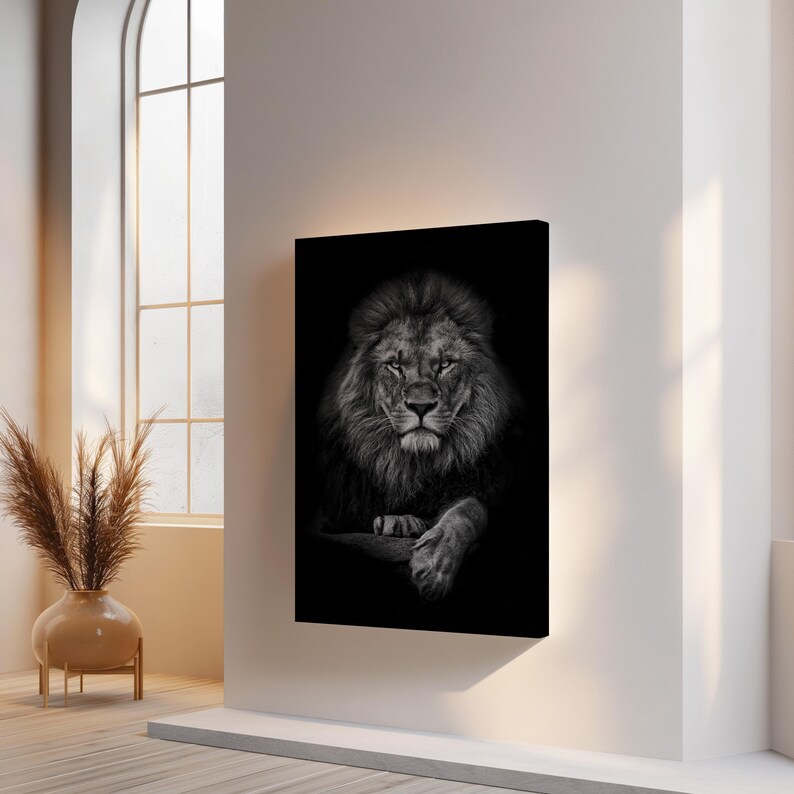 Majestic Lion Canvas Art, Black Background Animal Wall Art Prints, Wildlife Office & Home Decor image 3