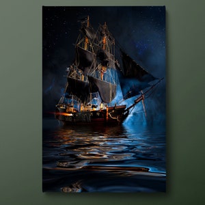 Pirate Ship Canvas Wall Art, Sailing Ship Canvas Print, Ship and Sea Canvas Painting, Ready to Hang