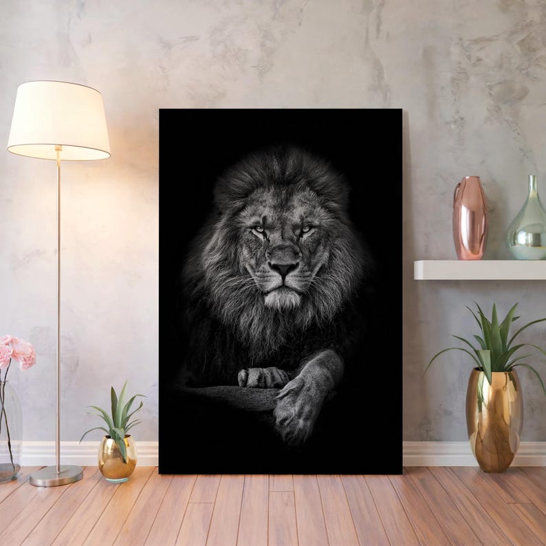 Majestic Lion Canvas Art, Black Background Animal Wall Art Prints, Wildlife Office & Home Decor image 5