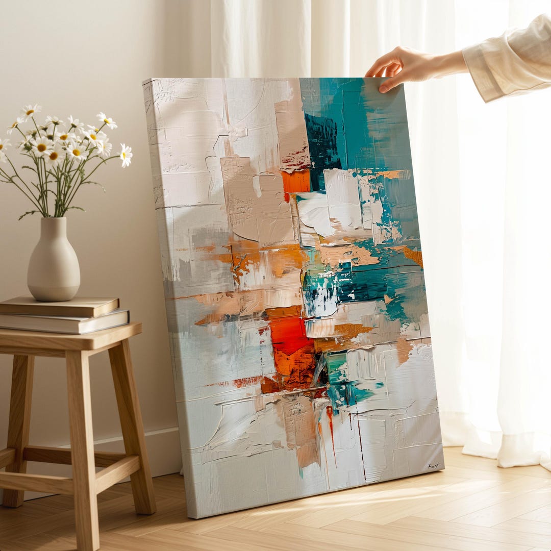 Teal and Orange Abstract Canvas Print: Modern Textured Wall Art - Etsy