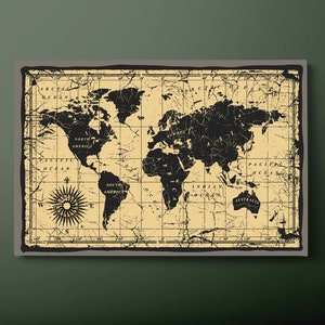 Vintage World Map Canvas Wall Art, Vintage Map of the World Canvas Print, Geographic World Map Canvas Painting, Ready to Hang