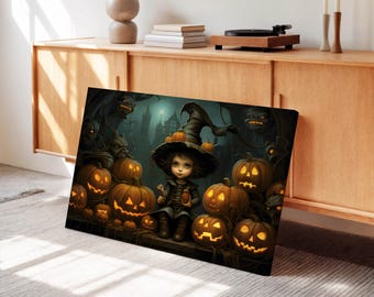 Halloween Canvastavla: Läskig häxa och pumpalyktor, redo att hängas upp