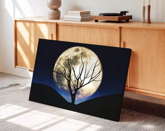 Moon and Leafless Tree Canvas Print: Night Sky Wall Art