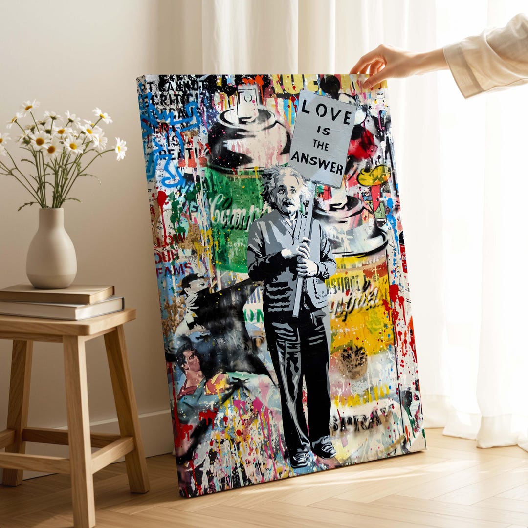 Einstein Graffiti Canvas Art: Love is the Answer, Ready to Hang - Etsy