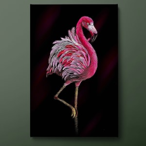 Pink Flamingo Canvas Wall Art, Animals Canvas Print, Black Pink Flamingo Canvas Painting, Ready to Hang