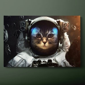 Astronaut Canvas Wall Art, Cat in Space Canvas Print, Surreal Space Canvas Painting, Ready to Hang