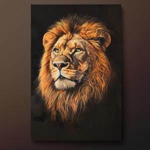 Lion Canvas Wall Art, Male Lion Canvas Print, Animals Canvas Painting, Ready to Hang