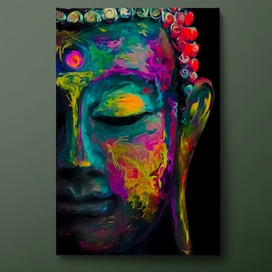 Buddha Canvas Wall Art, Colorful Buddha Canvas Print, Buddha Inspired Canvas Painting, Ready to Hang