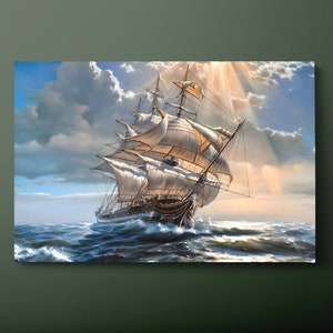 Sailing Ship Canvas Wall Art, Pirate Ship Canvas Print, Sailing Boat Canvas Painting, Ready to Hang