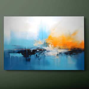 Blue Orange Abstract Canvas Wall Art, Modern Orange White Abstract Canvas Print, Abstract Canvas Painting, Ready to Hang