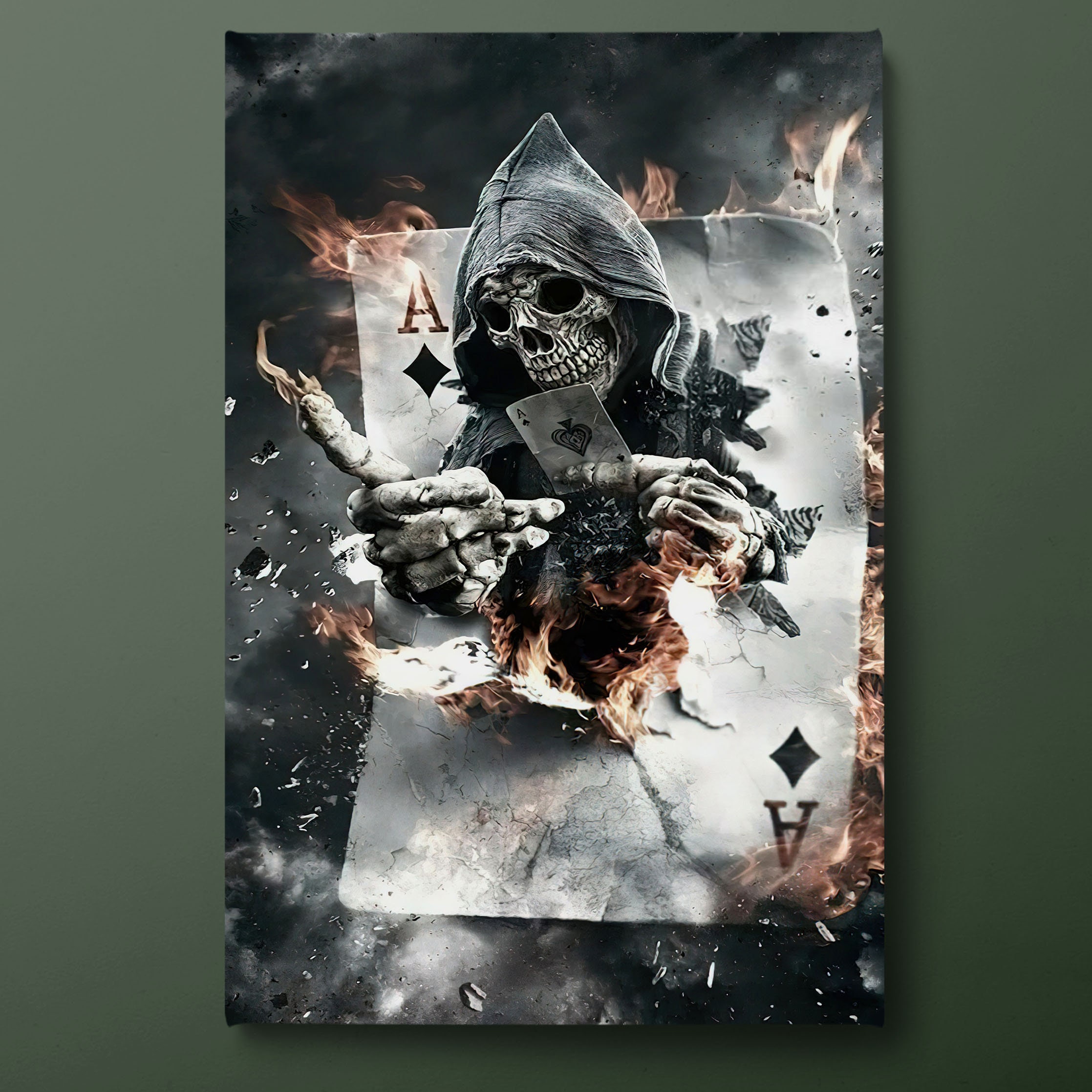 Playing Card Canvas Wall Art, Grip Reaper Canvas Print, Abstract Fearful and Grip Reaper Canvas Painting, Ready to Hang