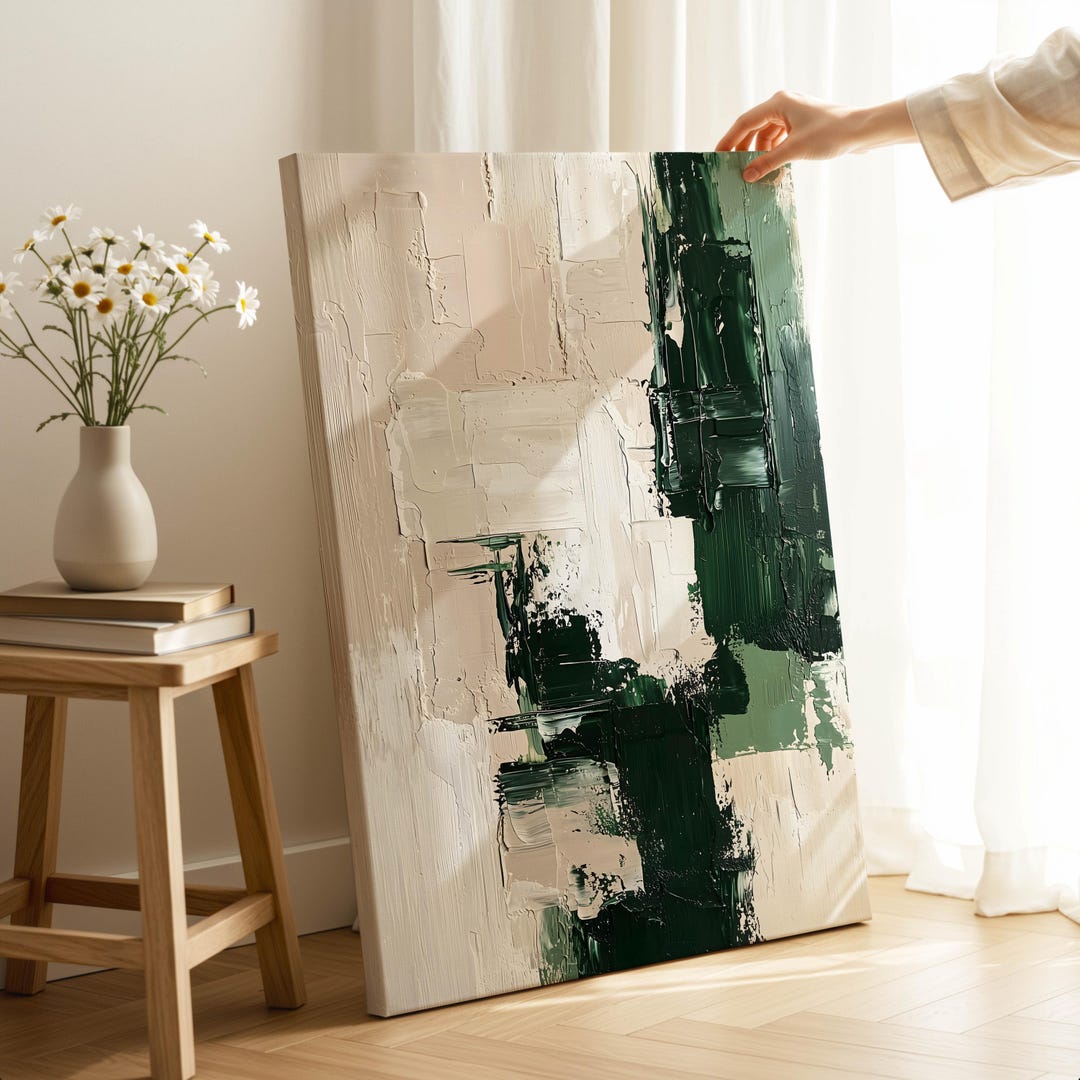 Abstract Green and Beige Oil Painting on Canvas, Modern Textured Wall ...
