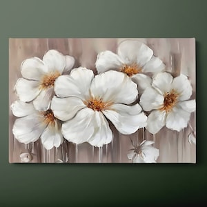 White Flower Canvas Wall Art, Daisy Canvas Print, Floral Canvas Painting, Ready to Hang