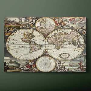 Vintage wereldkaart canvas muurkunst, vintage kaart van de wereld canvas print, geografische wereldkaart canvas schilderij, klaar om op te hangen