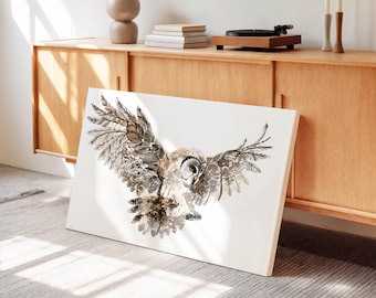 Watercolor Owl Art Print, Neutral Bird Wall Decor, Animal Painting