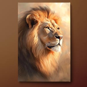 Lion Canvas Wall Art, Male Lion Canvas Print, Animals Canvas Painting, Ready to Hang