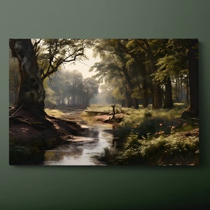 Vintage Forest Canvas Wall Art, River Canvas Print, Summer Canvas Painting, Ready to Hang